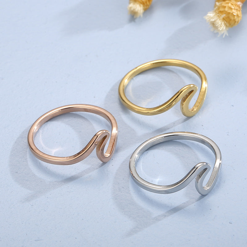 Wave Stainless Steel Ring Female Fashion Geometric Shape
