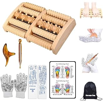 Foot Massage, Wooden Roller Massager Reflexology Foot Therapy