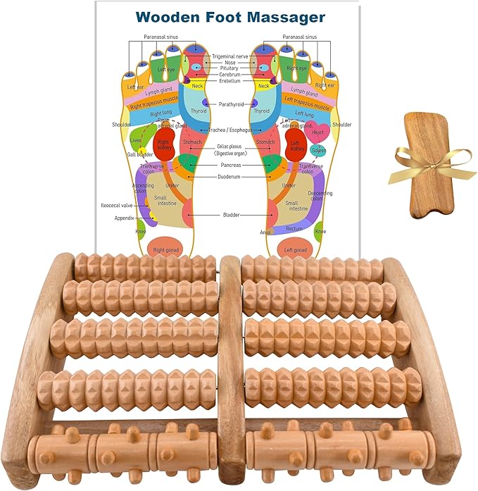 Foot Massage, Wooden Roller Massager Reflexology Foot Therapy