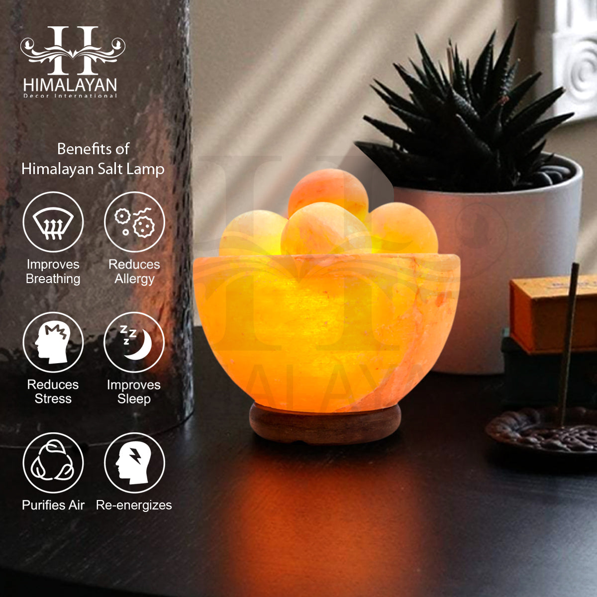 Attractive Fire Bowl Salt Lamp w Salt Balls