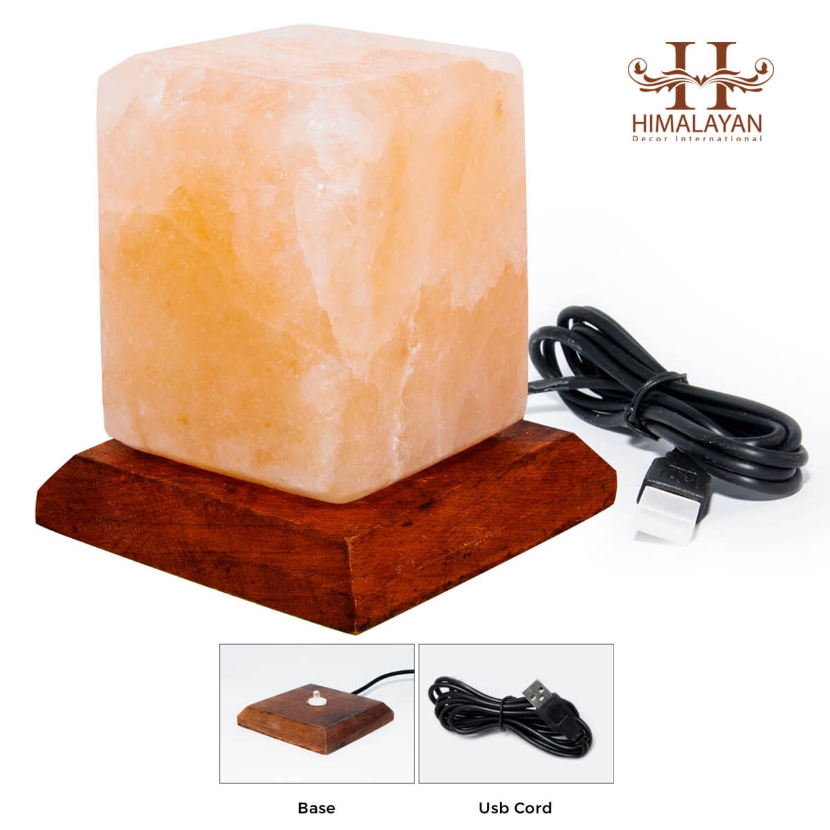 Cube Shape USB Salt Lamp with Multicolored LED Bulb