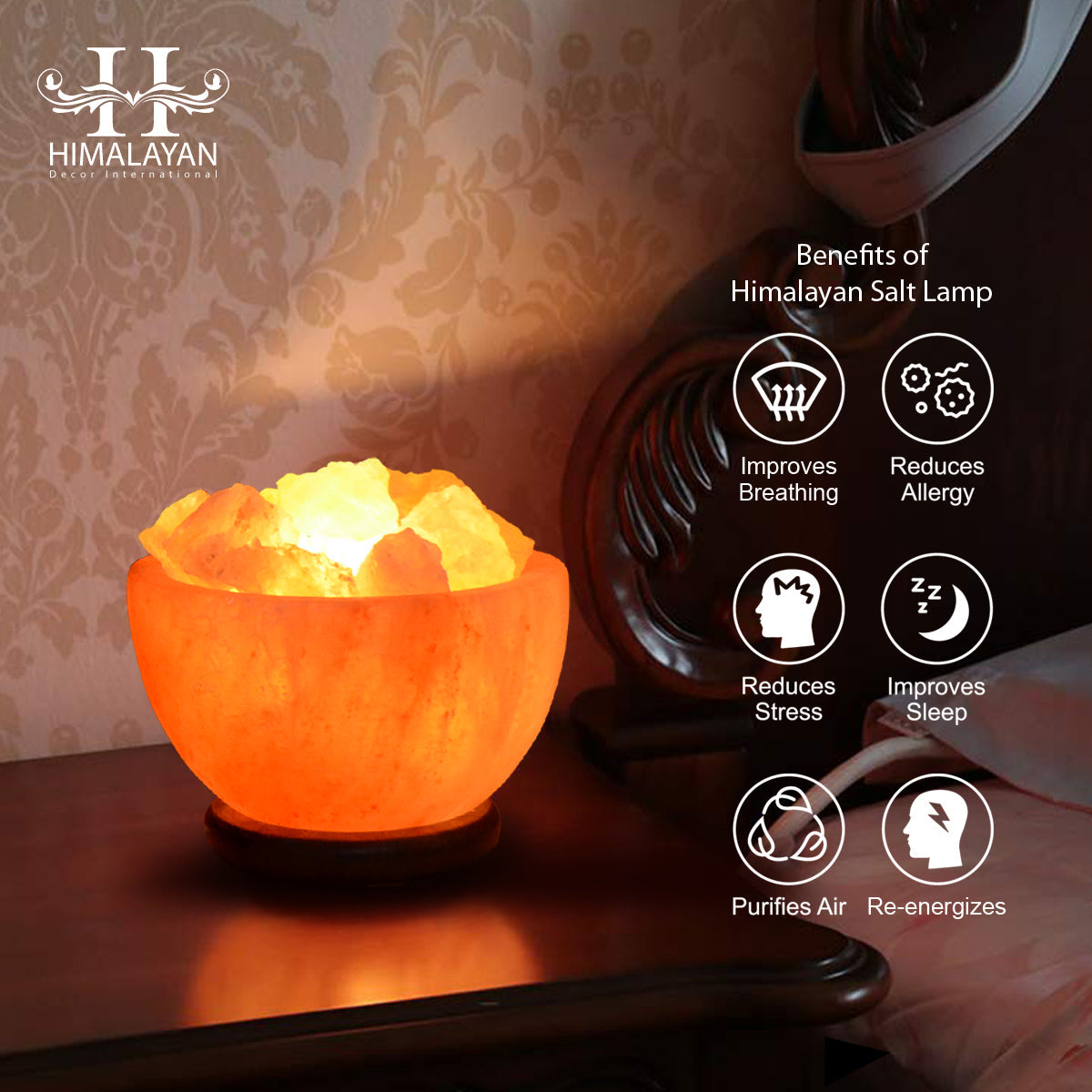 Fire Bowl Salt Lamp with Rock Salt Chunks