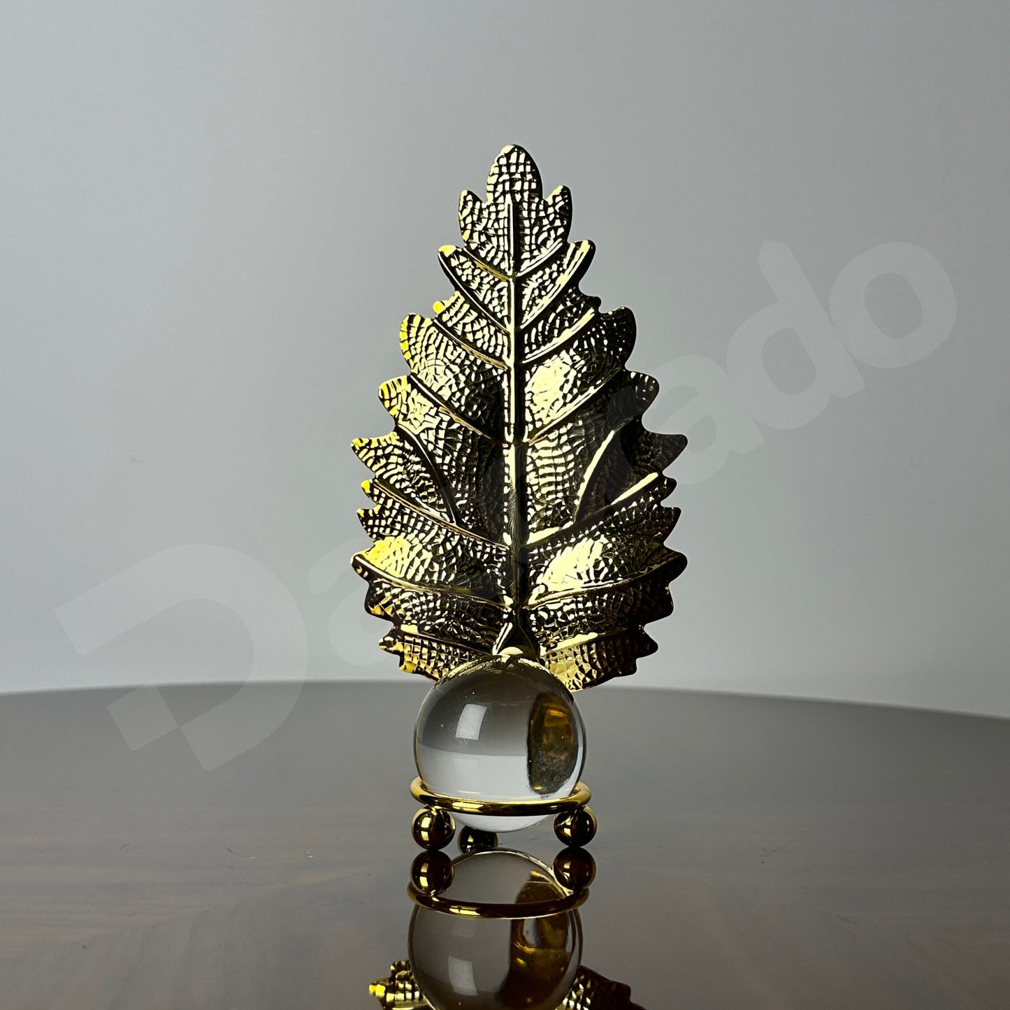 Golden Common Oak Leaf with Crystal Glass Ball