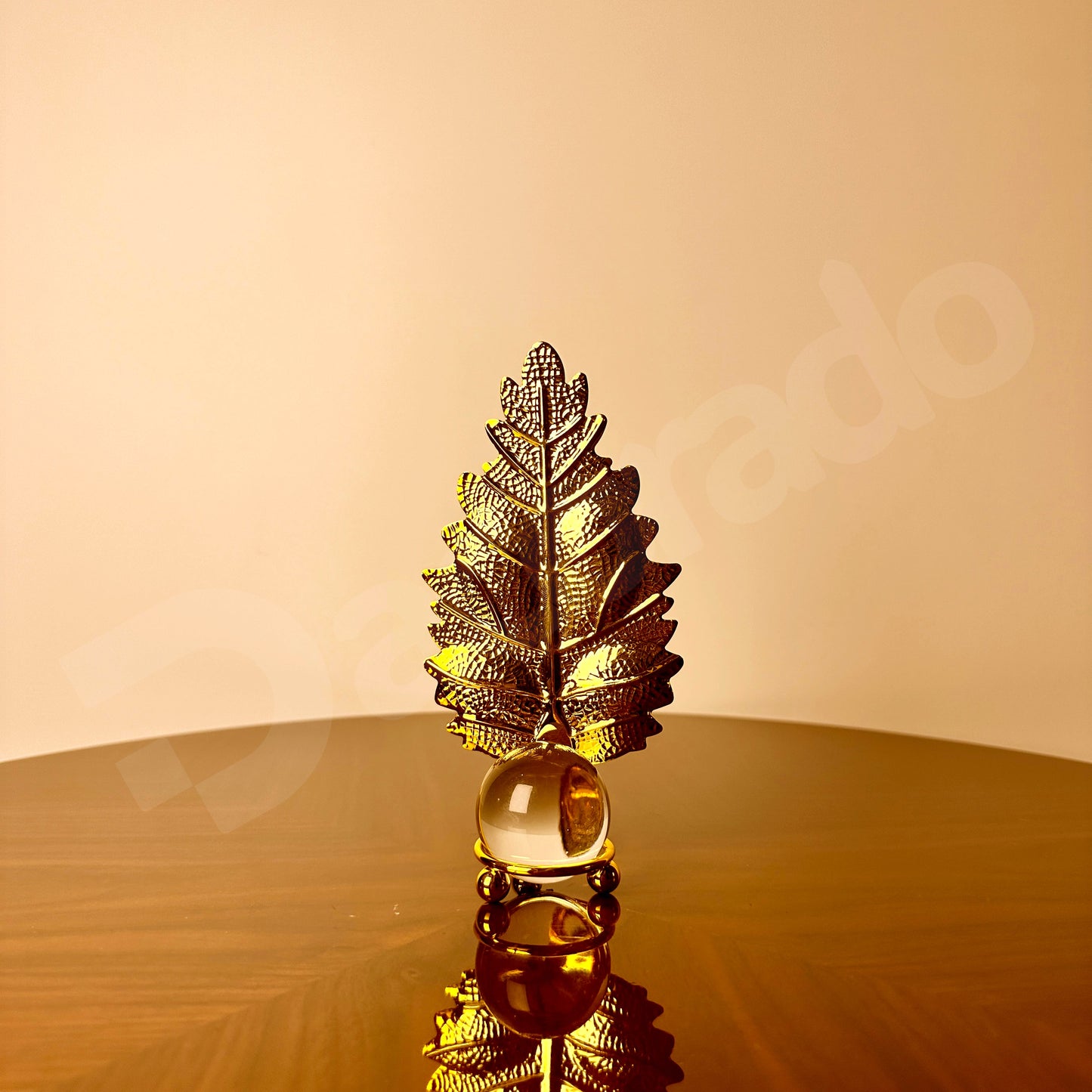 Golden Common Oak Leaf with Crystal Glass Ball