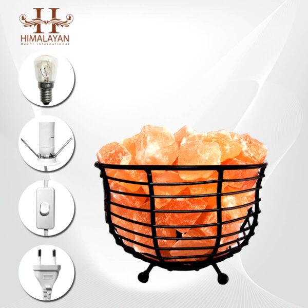 Bowl Shape Metal Basket Lamp with Salt Chunks – Natural Air Purifier