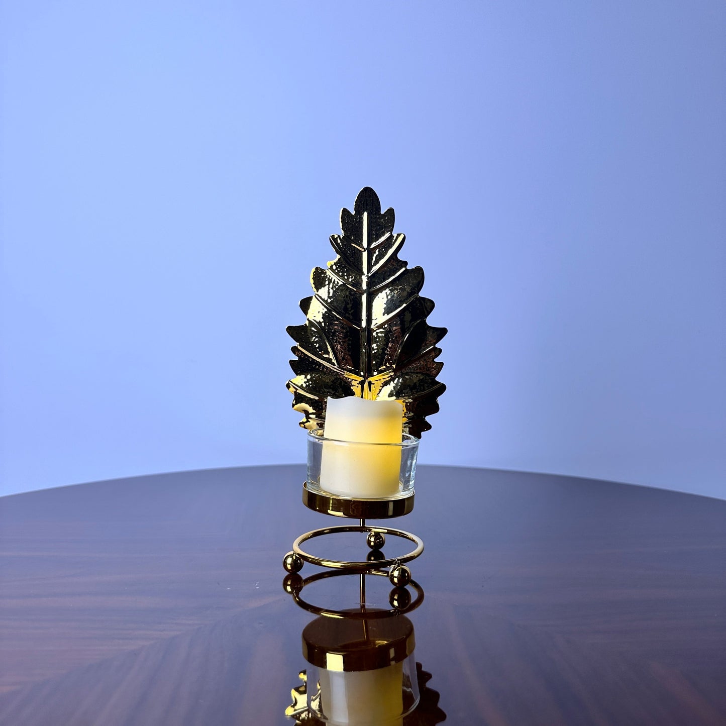 Golden Leaf Candle Holder with Candle