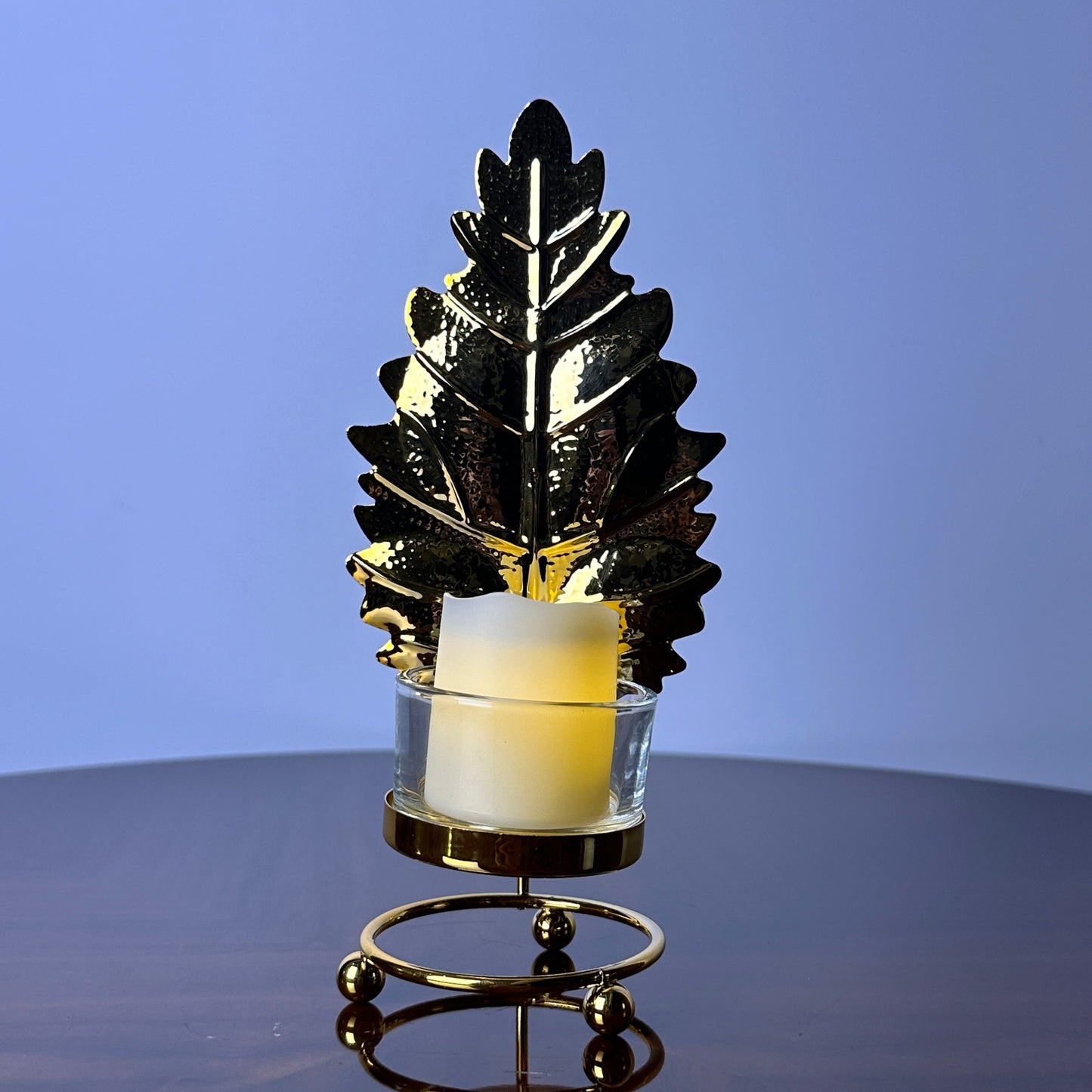 Golden Leaf Candle Holder with Candle