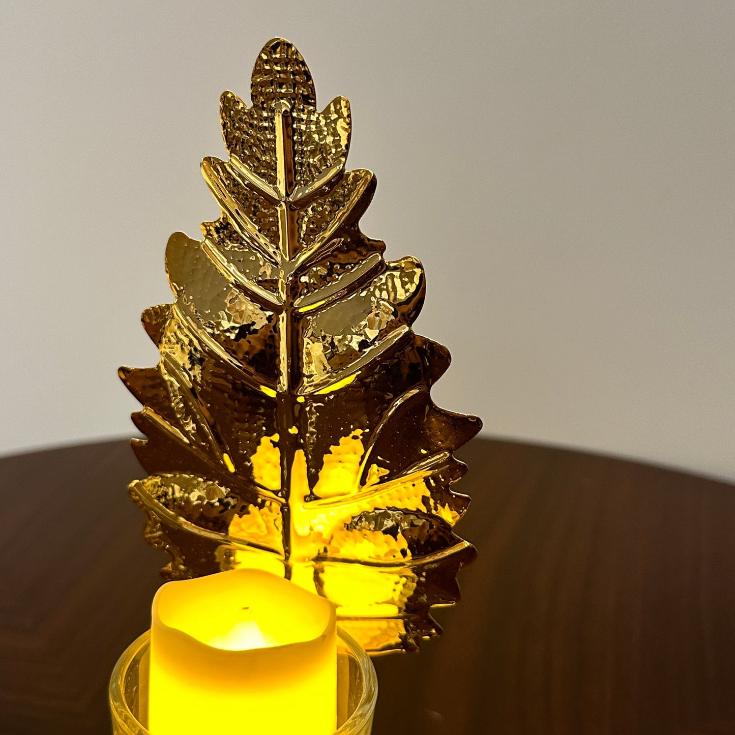 Golden Leaf Candle Holder with Candle