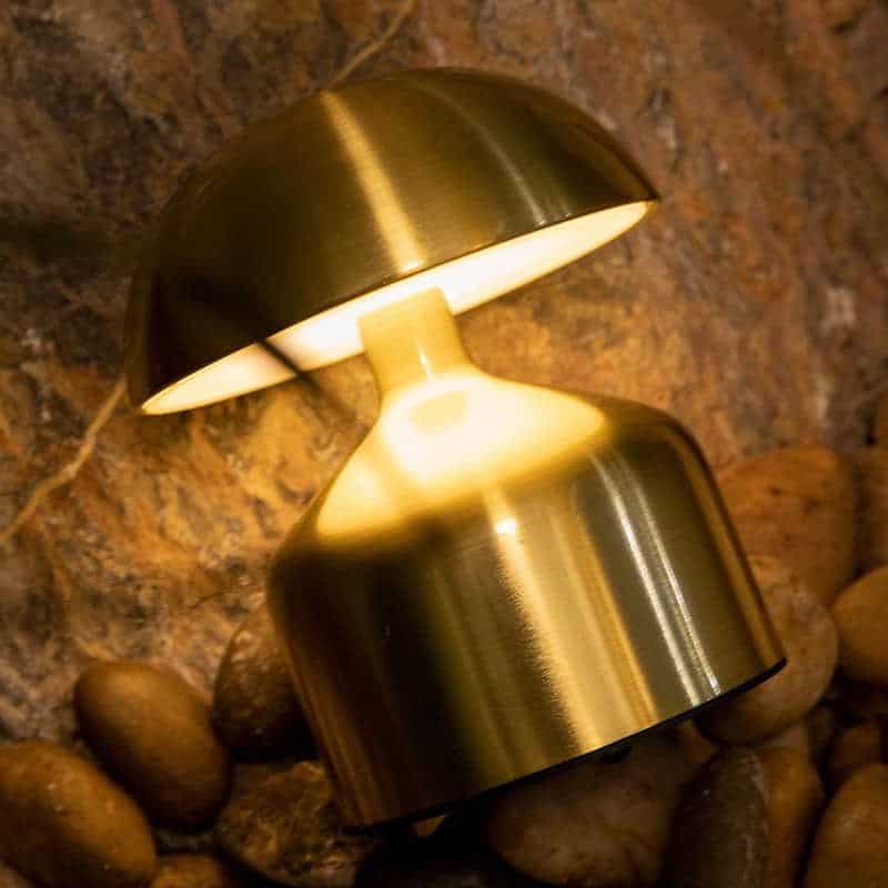 Metal Touch Sense Mushroom Nightlight Desk Lamp - Best for Restaurant Ambience and Home Decor - Stepless Dimming - Rechargeable - Battery Powered