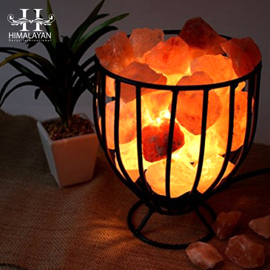 Oval Style Metal Basket Lamp with Rock Salt Chunks