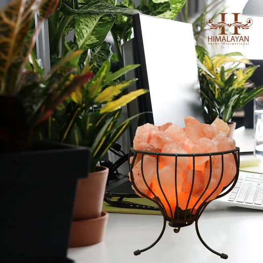 Flower Shape Metal Basket Lamp with Rock Salt Chunks