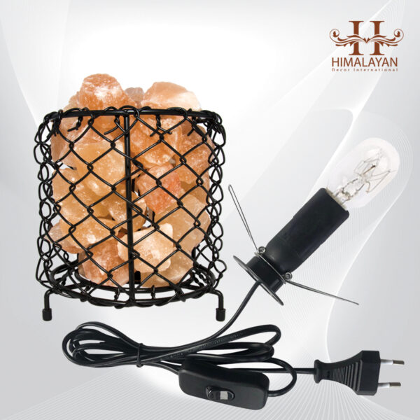 Cylinder Shape Metal Basket Lamp with Salt Chunks