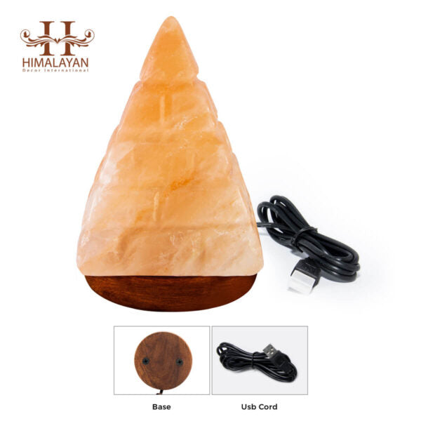 Lined Pyramid Shape USB Lamp with Multicolored LED Bulb (Himalayan Rock Salt)