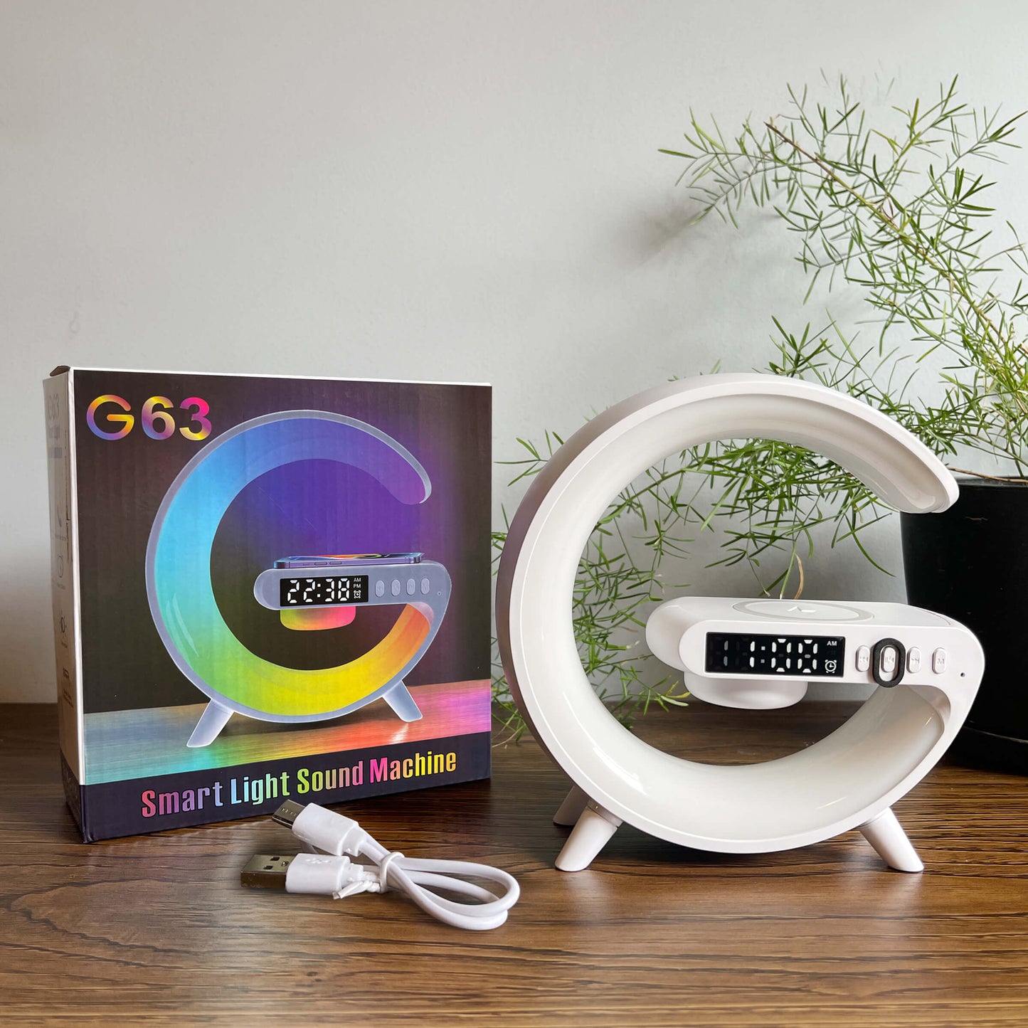 G63 Smart Light Sound Machine - 15W Fast Wireless Charging - Atmosphere RGB Light - Bluetooth Speaker