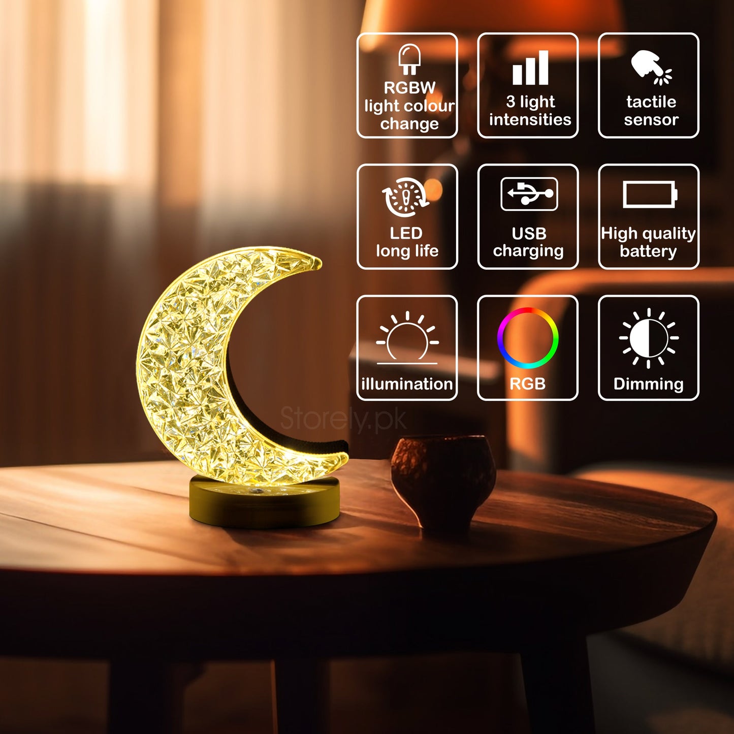 Acrylic LED Moon Touch Table Lamp - Modern Moon Lamp Night Light