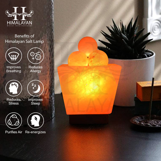 Trapezoid Shape Fire Bowl Salt Lamp w Ball Shape Chunks