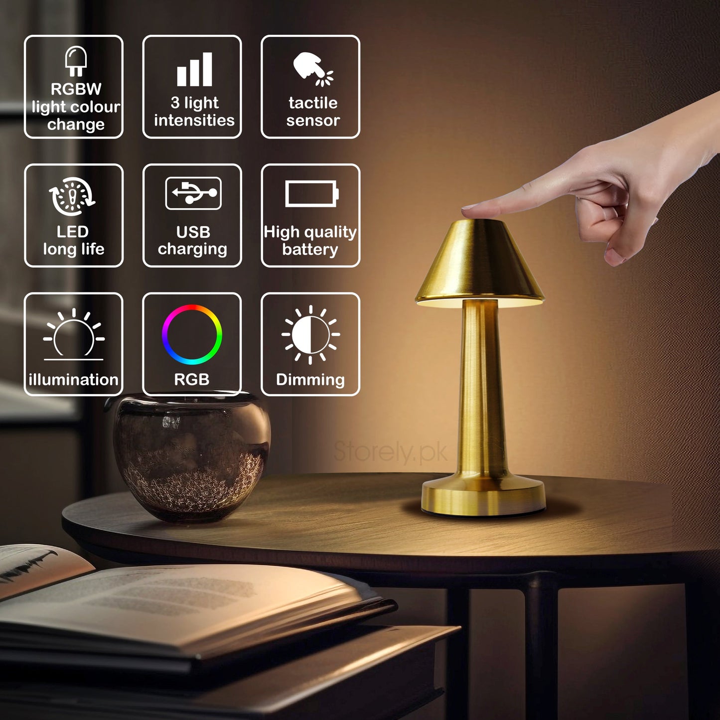 Truncated Cone Shape Retro Style Minimalist Touch Sense Lamp - Rechargeable Cordless Compact USB LED Table Lamp for Modern Decor and Perfect Ambience