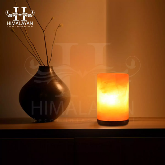 Cylinder Shape Lamp with Himalayan Crystal Rock Salt