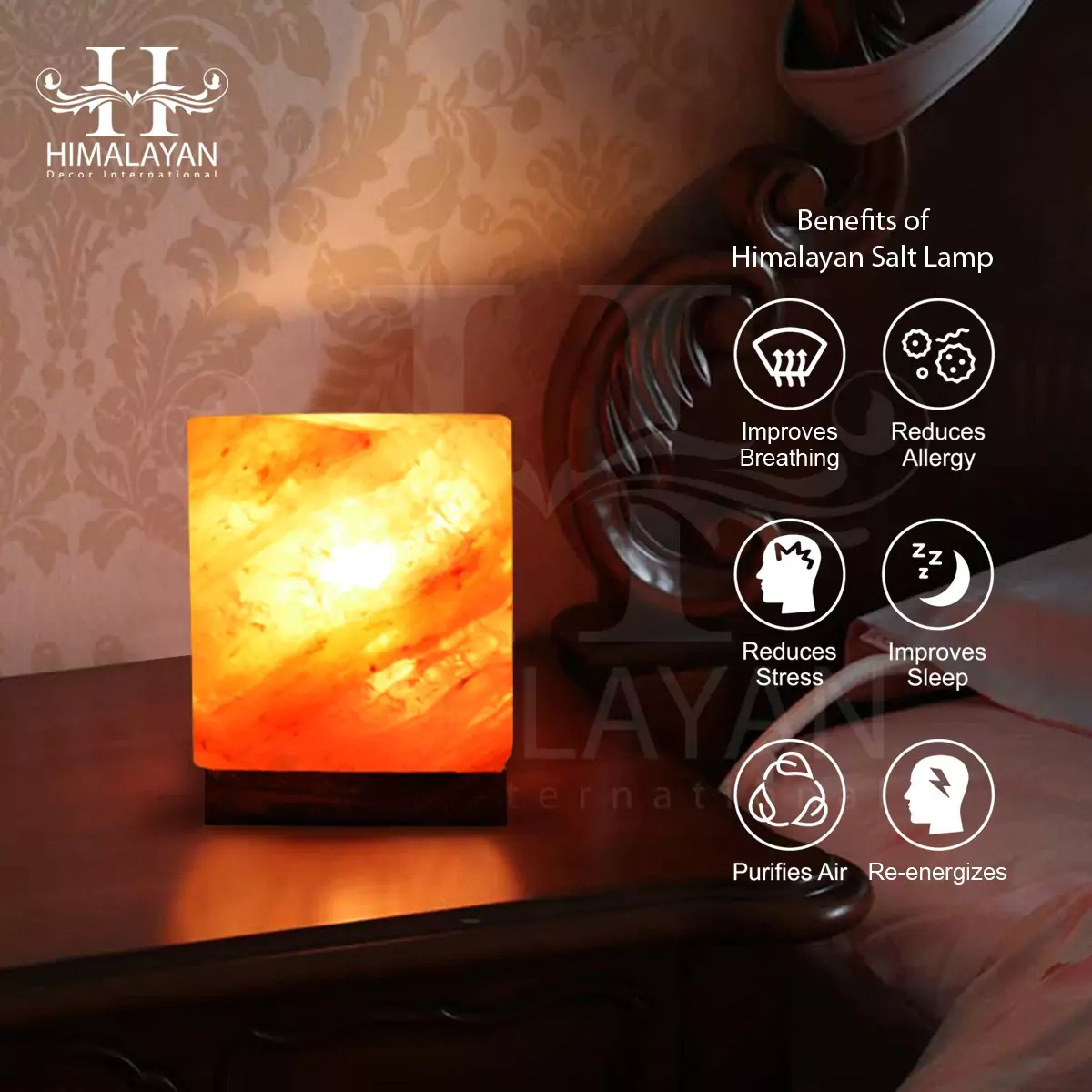 Decorative and Natural Dehumidifier Cube Shape Himalayan Crystal Salt Lamp