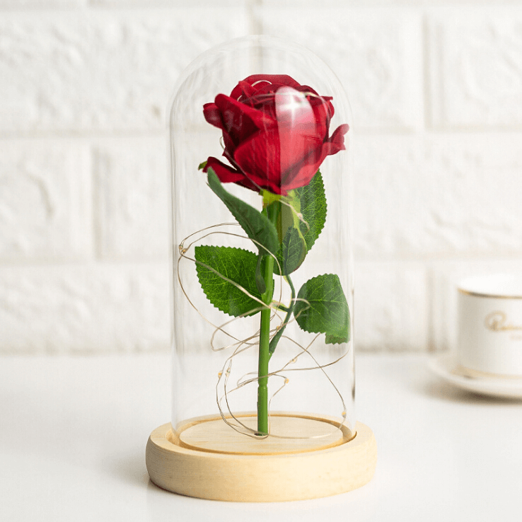 Rose Flower in LED Illuminated Acrylic Dome - Powered by (3 AAA Batteries) - A Perfect Gift for Loved Ones