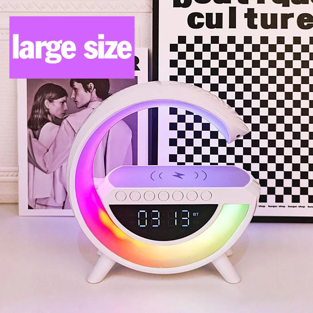 BT-3401 LED Light Bluetooth Speaker and Wireless Mobile Charging Dock (15 Watt) with Digital Alarm Clock (Large Size)