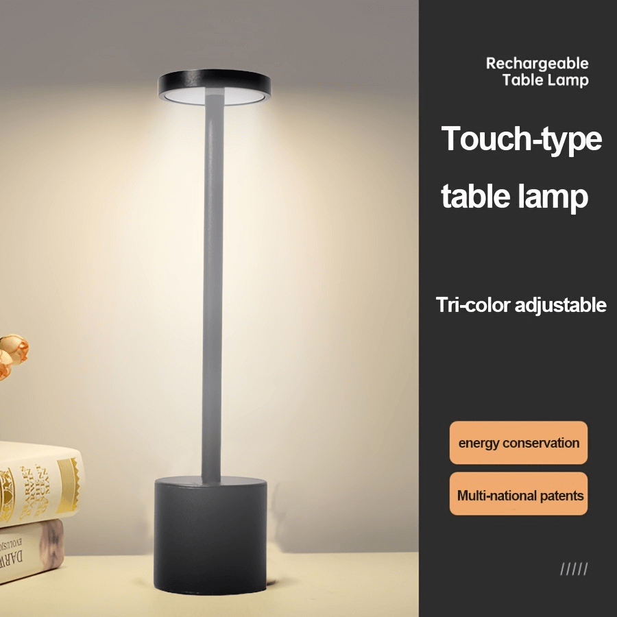 Modern Minimalist Design Metal Touch Sense LED Lamp – Dimmable, USB Rechargeable, 3 Light Modes - Best for Bedroom, Living, and Restaurants