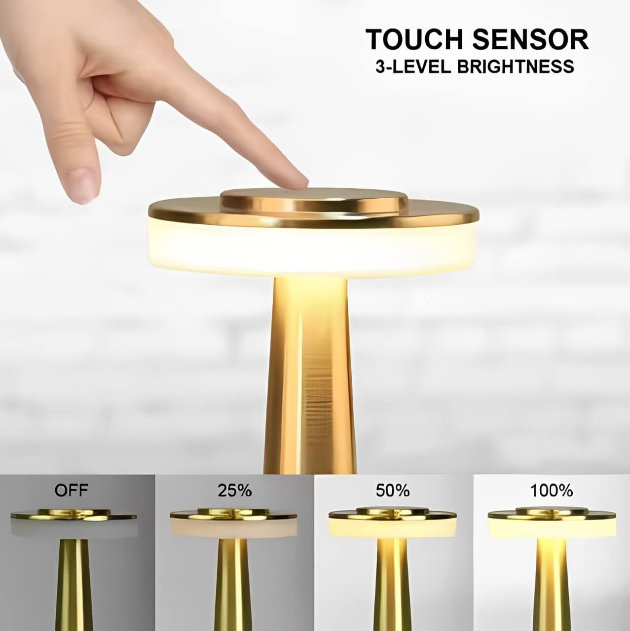 Modern Touch Sense LED Table Lamp – Dimmable, USB Rechargeable, Three Color Light - Warm Glow for Bedroom or Living Room