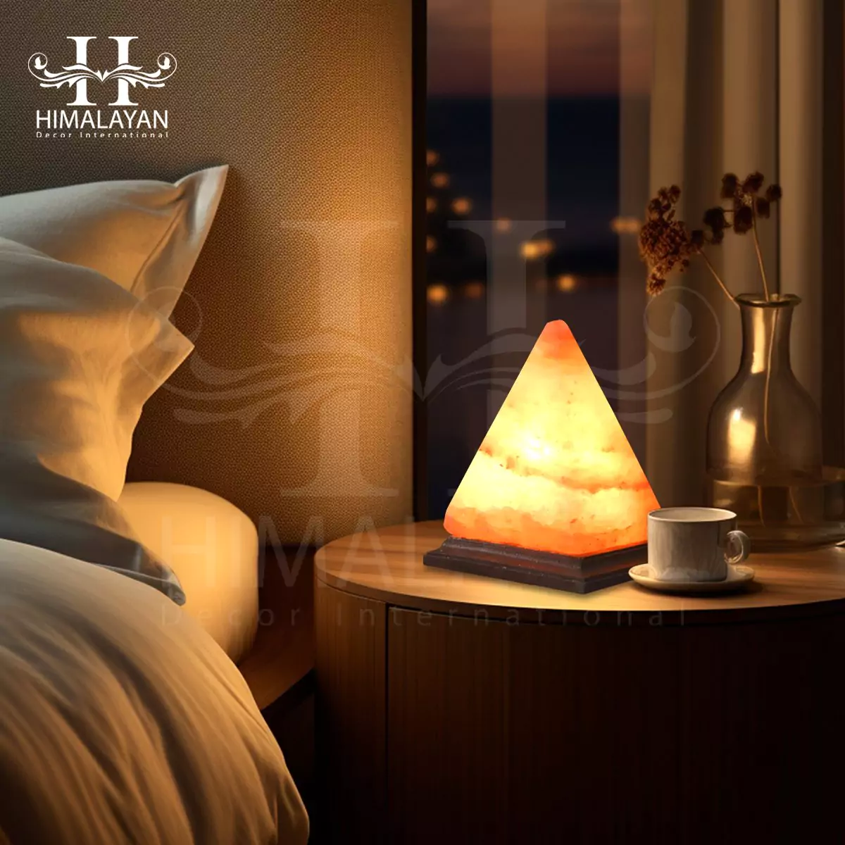 Hand Carved Pyramid Shape Himalayan Crystal Salt Lamp