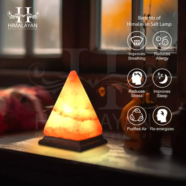 Hand Carved Pyramid Shape Himalayan Crystal Salt Lamp