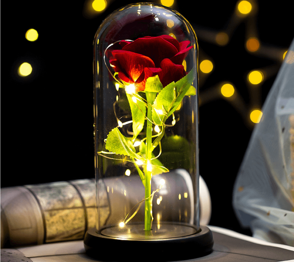 Rose Flower in LED Illuminated Acrylic Dome - Powered by (3 AAA Batteries) - A Perfect Gift for Loved Ones