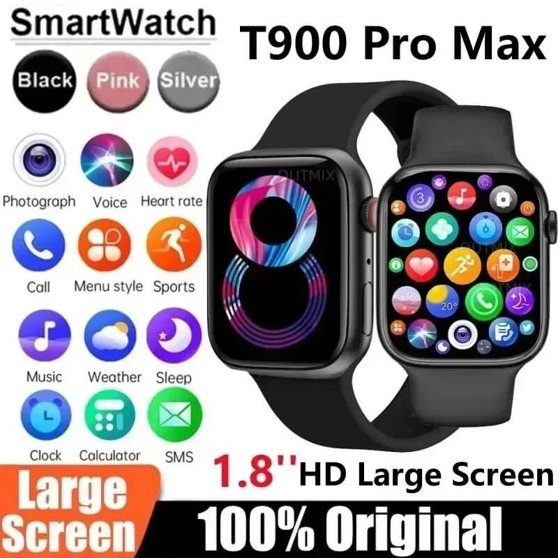 T900 Pro Max Smart Watch – Full Touchscreen, Fitness Tracker, Heart Rate Monitor, and Bluetooth Connectivity