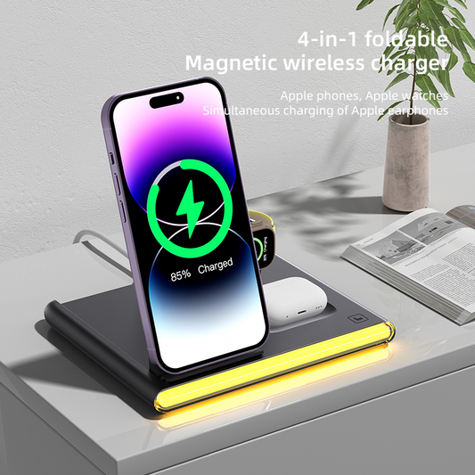 3-in-1 Wireless Charging Station with LED Light – Sleek Design for All Your Devices