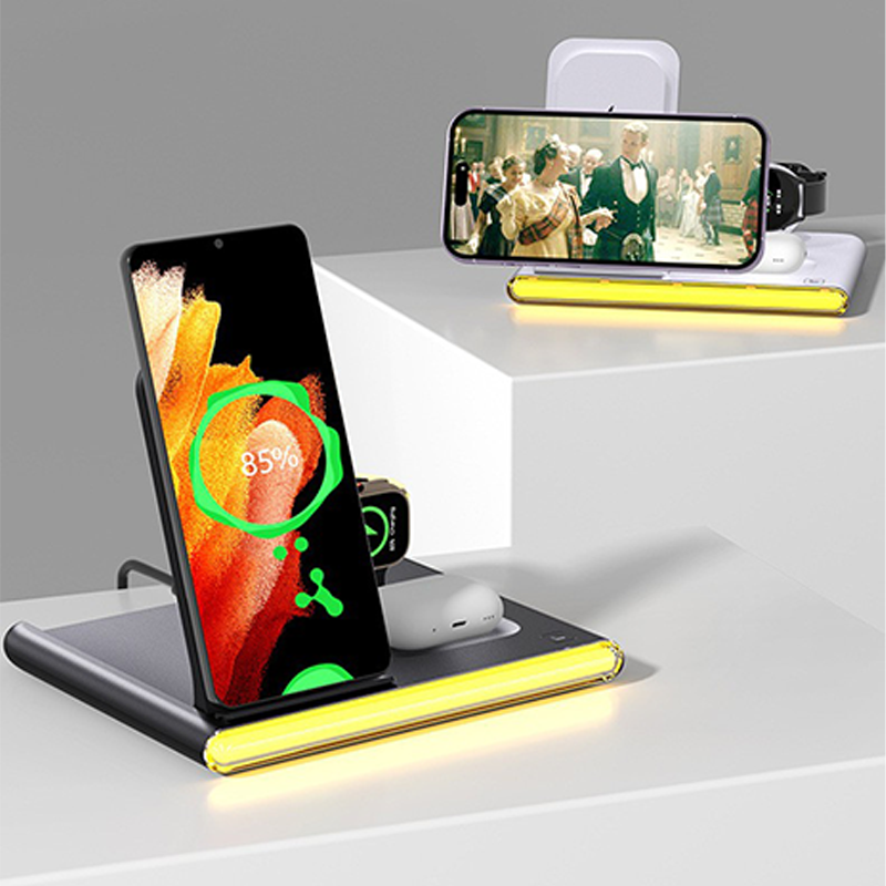 3-in-1 Wireless Charging Station with LED Light – Sleek Design for All Your Devices