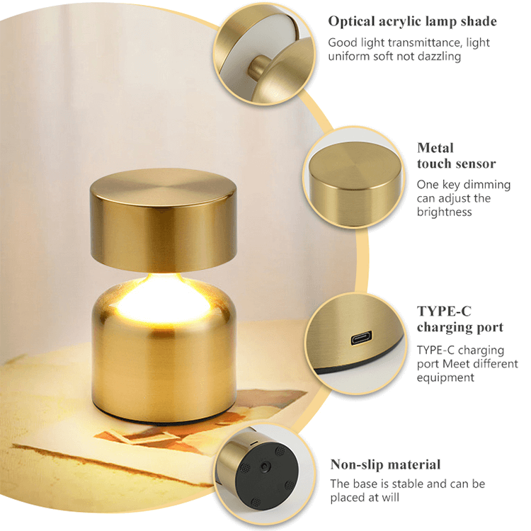 Metal Touch Sense Nightlight Desk Lamp - Best for Restaurant Ambience and Home Decor - Stepless Dimming - Rechargeable - Battery Powered