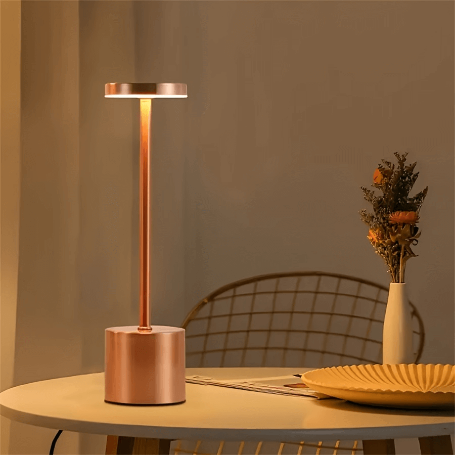 Modern Minimalist Design Metal Touch Sense LED Lamp – Dimmable, USB Rechargeable, 3 Light Modes - Best for Bedroom, Living, and Restaurants