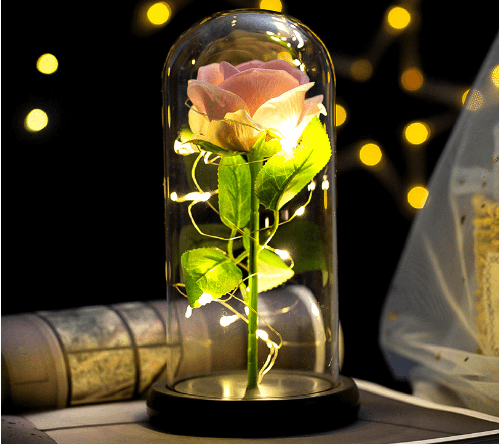 Rose Flower in LED Illuminated Acrylic Dome - Powered by (3 AAA Batteries) - A Perfect Gift for Loved Ones