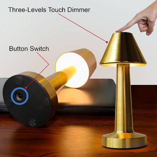 Truncated Cone Shape Retro Style Minimalist Touch Sense Lamp - Rechargeable Cordless Compact USB LED Table Lamp for Modern Decor and Perfect Ambience