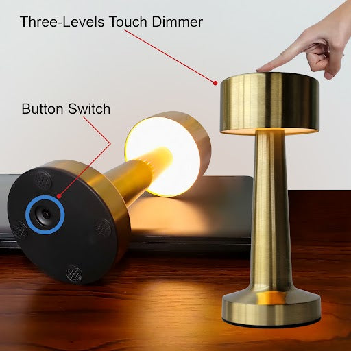 Dumbbell Shape Retro Style Rechargeable Metal Touch Lamp - USB Charge LED Light for Modern Spaces and Restaurants