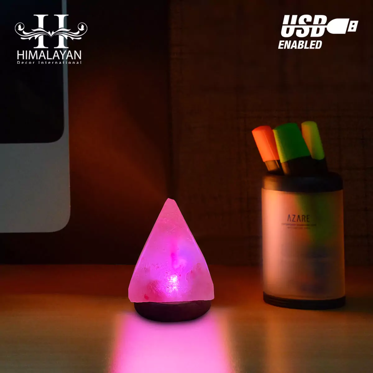 Pyramid Shape USB Salt Lamp with Multicolored LED Bulb