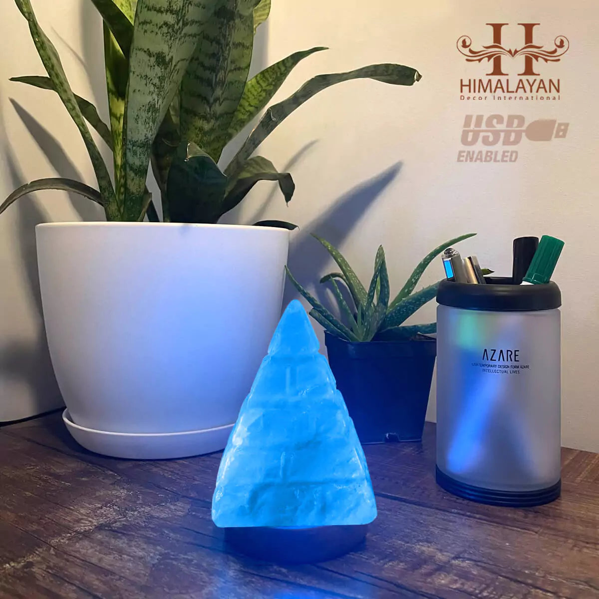 Lined Pyramid Shape USB Lamp with Multicolored LED Bulb (Himalayan Rock Salt)