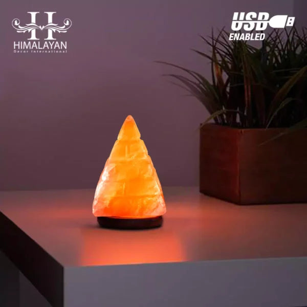 Lined Pyramid Shape USB Lamp with Multicolored LED Bulb (Himalayan Rock Salt)