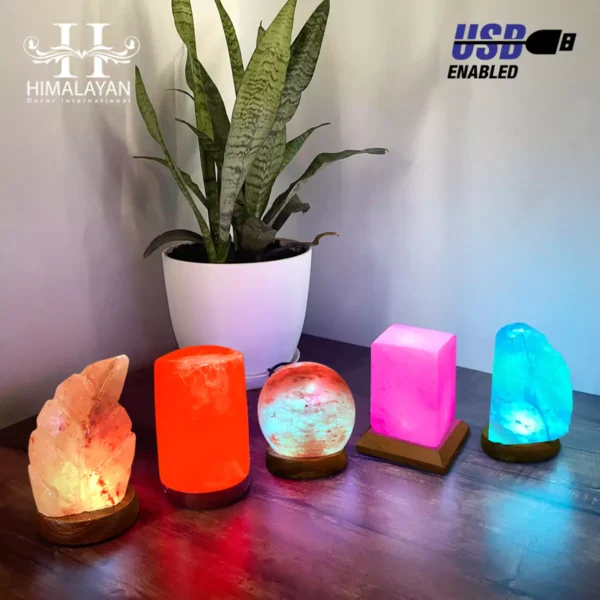 Cylinder Shape USB Salt Lamp with Multicolored LED Bulb