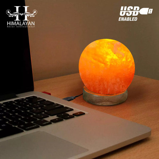 Ball Shape USB Salt Lamp with Multicolored LED Bulb