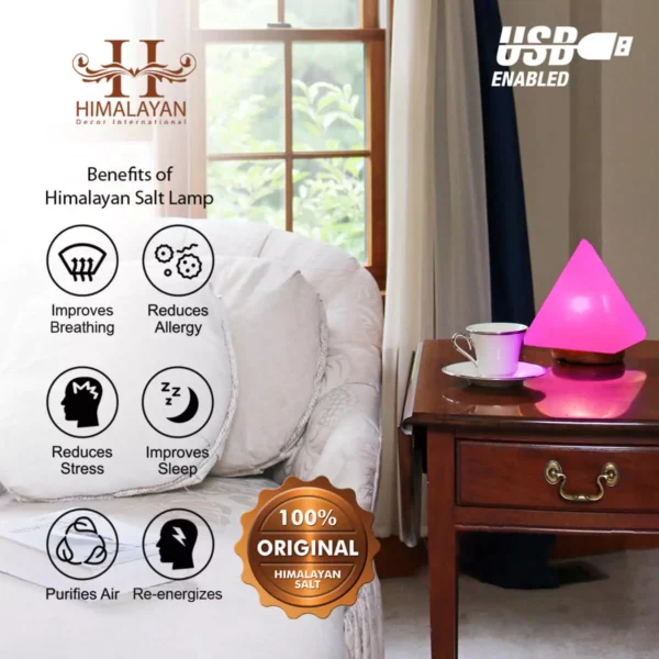 Pyramid Shape USB Salt Lamp with Multicolored LED Bulb