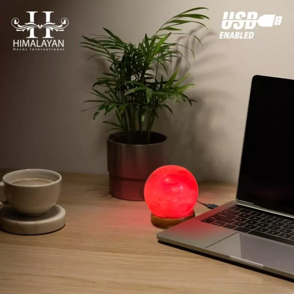 Ball Shape USB Salt Lamp with Multicolored LED Bulb