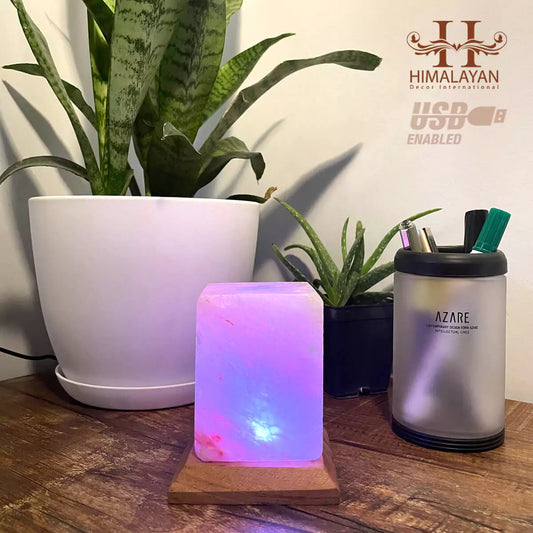 Cube Shape USB Salt Lamp with Multicolored LED Bulb