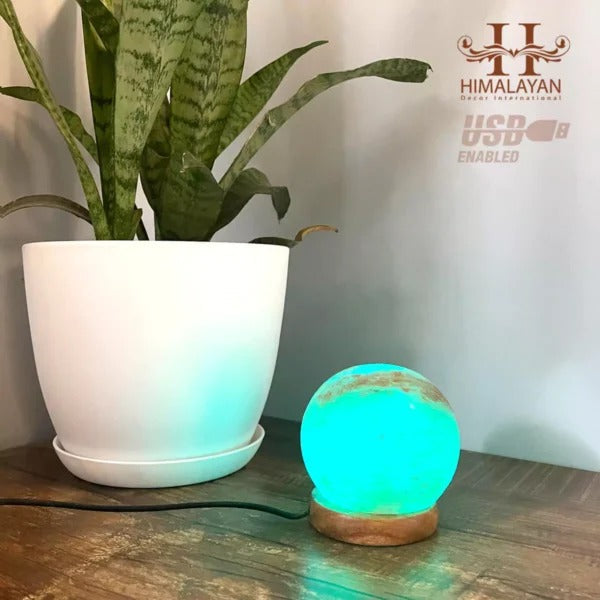 Ball Shape USB Salt Lamp with Multicolored LED Bulb