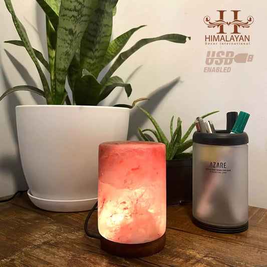 Cylinder Shape USB Salt Lamp with Multicolored LED Bulb