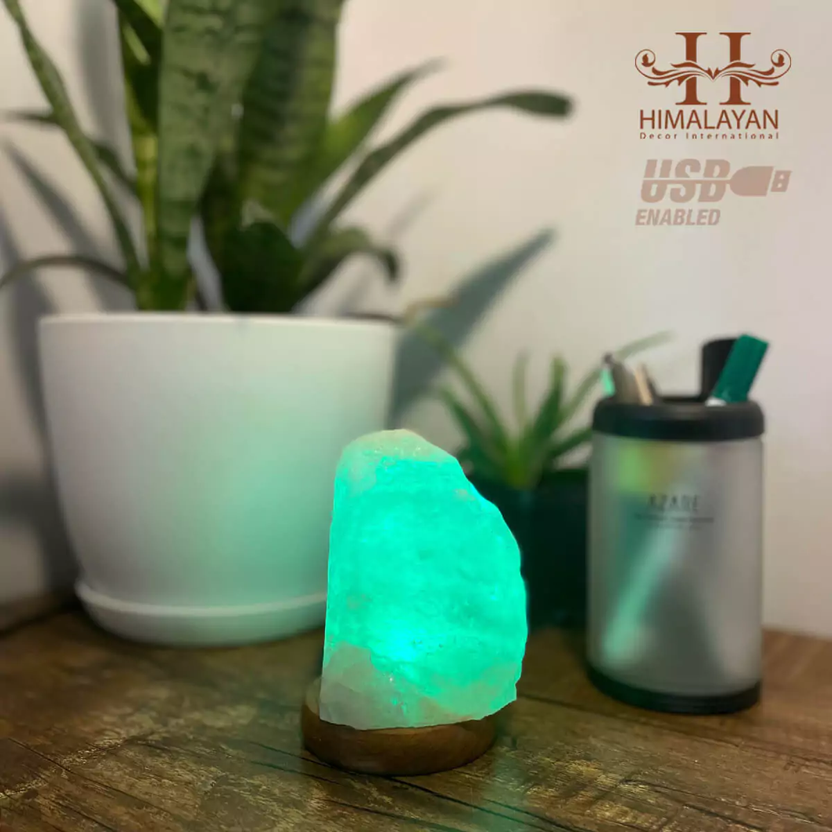 Natural Shape USB Salt Lamp with Multicolored LED Bulb